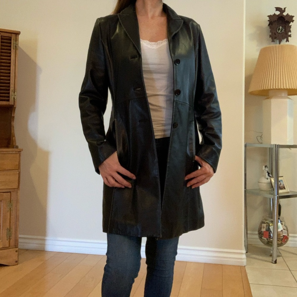 Kenneth Cole Long Black Leather Jacket